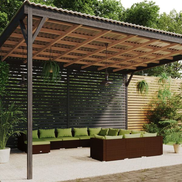 vidaXL 12 Piece Garden Lounge Set with Cushions Poly Rattan Brown