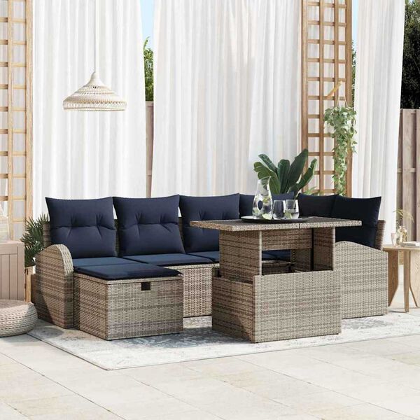 vidaXL Garden Sofa Set with Cushion 7 pcs Grey Poly rattan