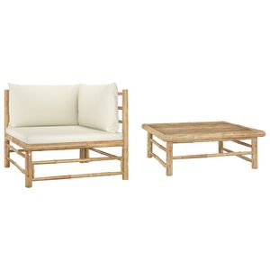 vidaXL 2 Piece Garden Lounge Set with Cream White Cushions Bamboo