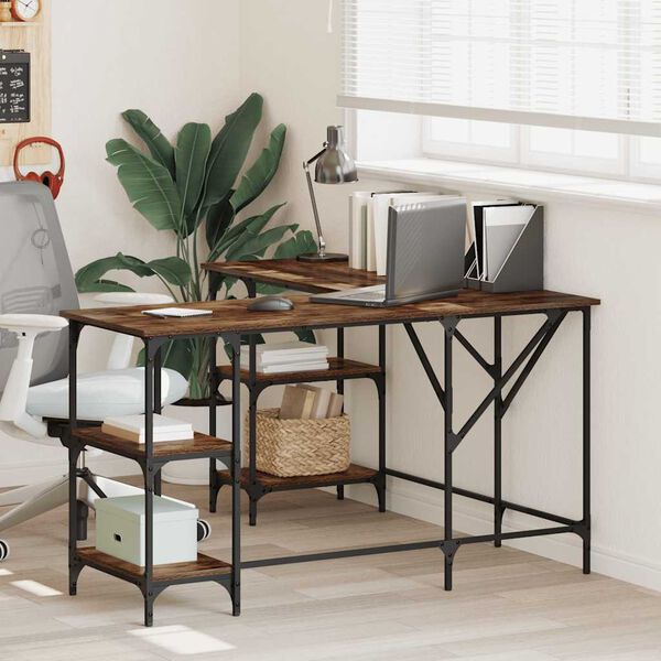 vidaXL Desk Smoked Oak 139x139x75 cm Engineered Wood