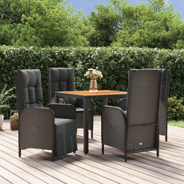 vidaXL 5 Piece Garden Dining Set with Cushions Black Poly Rattan