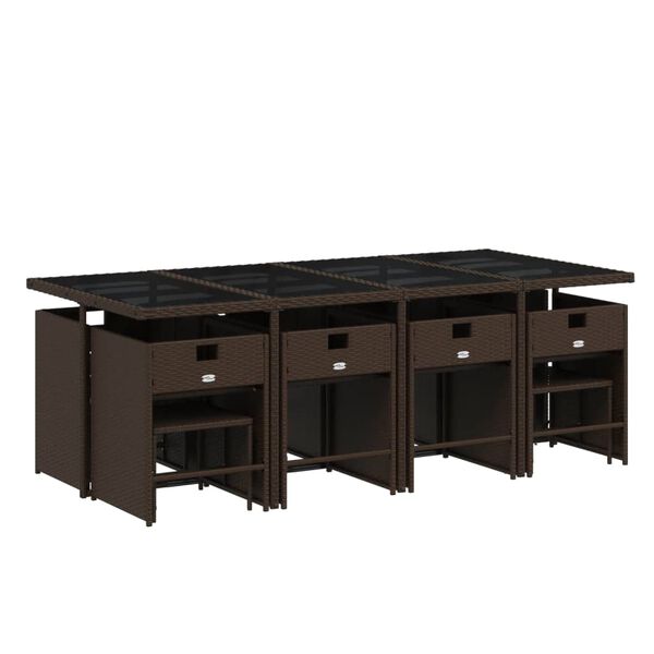 vidaXL 13 Piece Garden Dining Set with Cushions Brown Poly Rattan