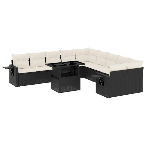 vidaXL 11 Piece Garden Sofa Set with Cushions Black Poly Rattan