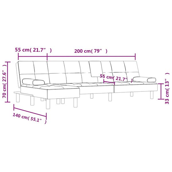 vidaXL L-shaped Sofa Bed Black 255x140x70 cm Faux Leather