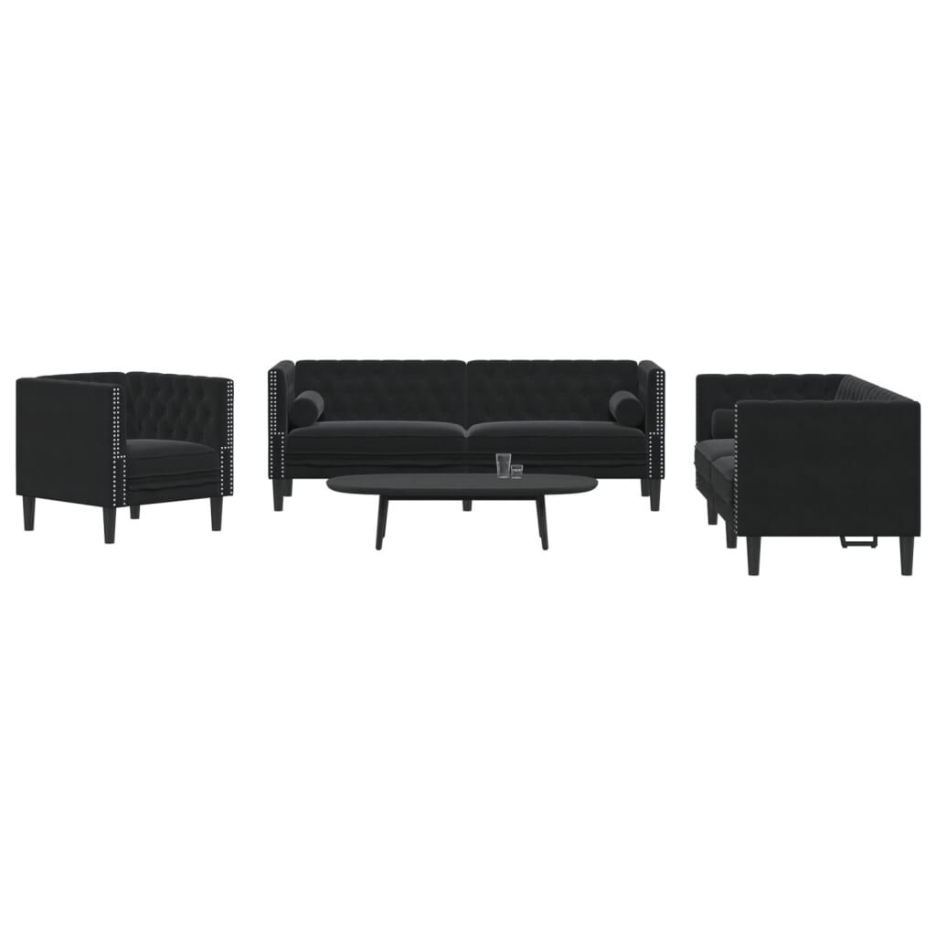 vidaXL 3 Piece Chesterfield Sofa Set with Bolsters Black Velvet