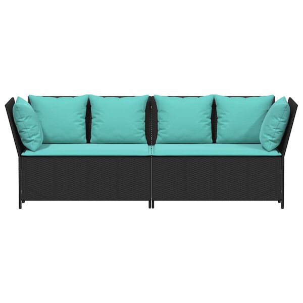 vidaXL Garden Sofa with Cushions Black Poly Rattan
