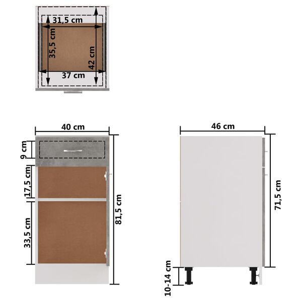 vidaXL Drawer Bottom Cabinet Concrete Grey 40x46x81.5 cm Engineered Wood