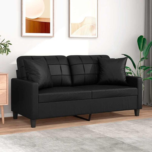 vidaXL 2-Seater Sofa with Pillows&Cushions Black 140 cm Faux Leather