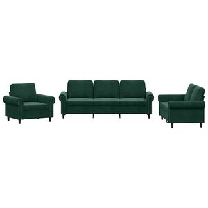 vidaXL 3 Piece Sofa Set with Cushions Dark Green Velvet