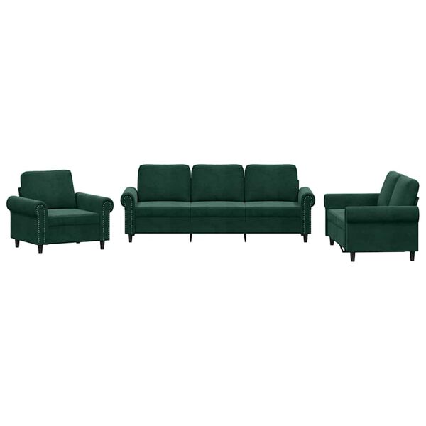 vidaXL 3 Piece Sofa Set with Cushions Dark Green Velvet