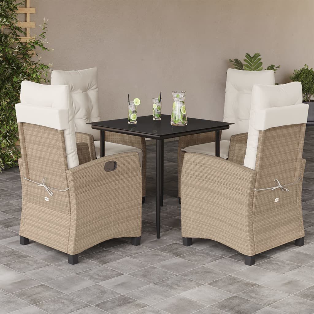 vidaXL 5 Piece Garden Dining Set with Cushions Beige Poly Rattan