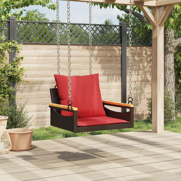vidaXL Swing Bench with Cushions Brown 63x62x40 cm Poly Rattan