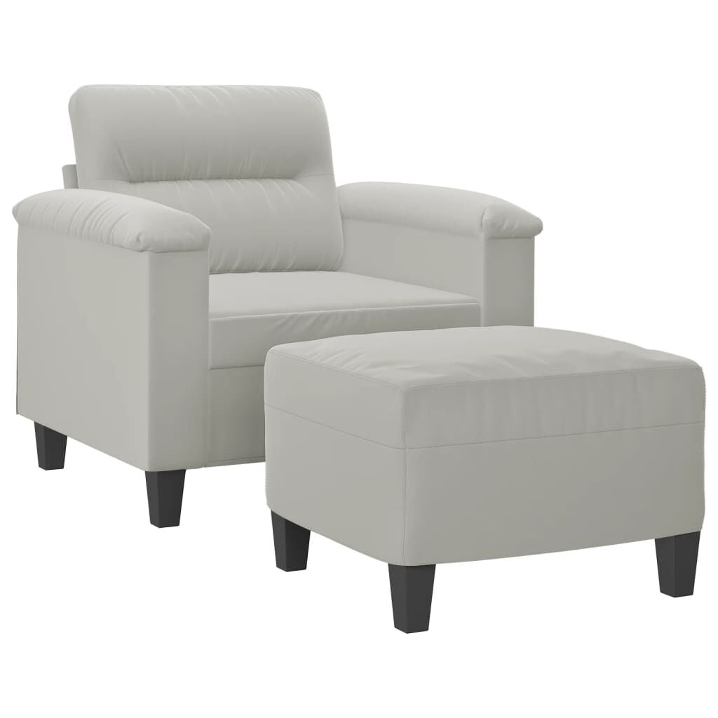 vidaXL Sofa Chair with Footstool Light Grey 60 cm Microfibre Fabric