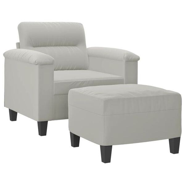 vidaXL Sofa Chair with Footstool Light Grey 60 cm Microfibre Fabric