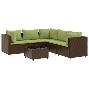 vidaXL 6 Piece Garden Lounge Set with Cushions Brown Poly Rattan