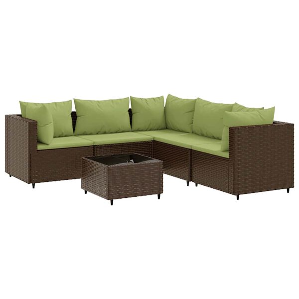 vidaXL 6 Piece Garden Lounge Set with Cushions Brown Poly Rattan