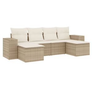 vidaXL 6 Piece Garden Sofa Set with Cushions Beige Poly Rattan