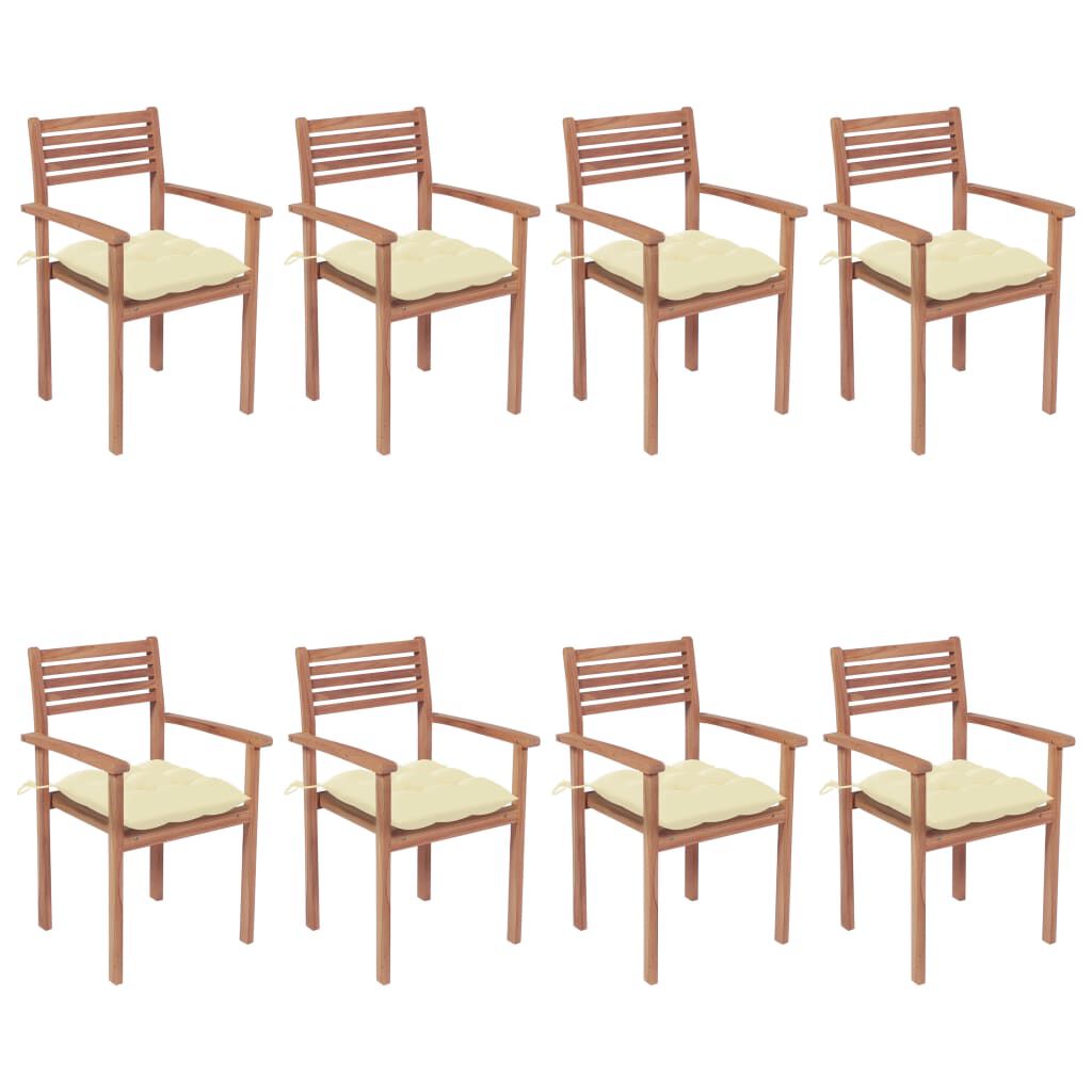vidaXL Stackable Garden Chairs with Cushions 8 pcs Solid Teak Wood
