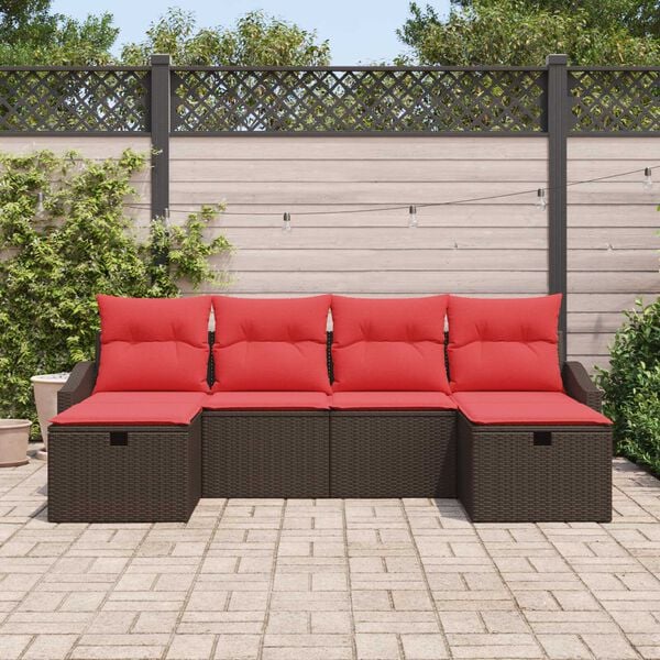 vidaXL 6 Piece Garden Sofa Set with Cushions Brown Poly Rattan