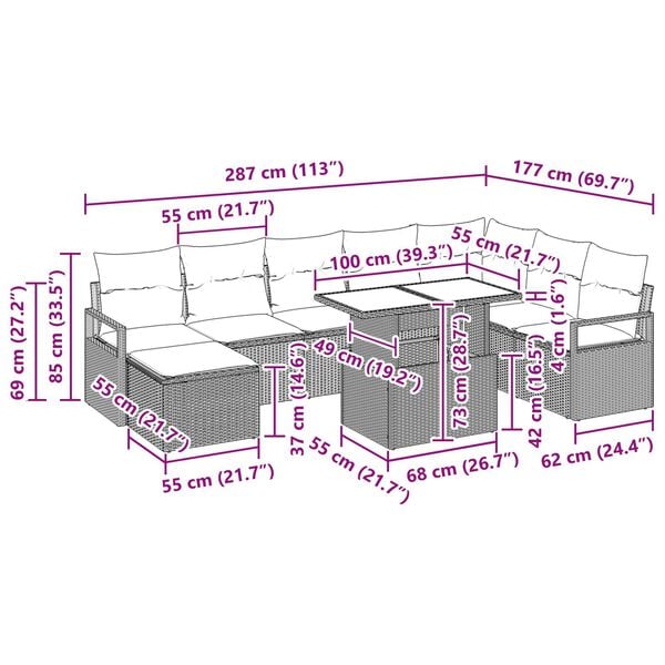 vidaXL 9 Piece Garden Sofa Set with Cushions Black Poly Rattan