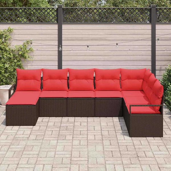 vidaXL Sofa Set with Cushion 8 pcs Brown Poly Rattan