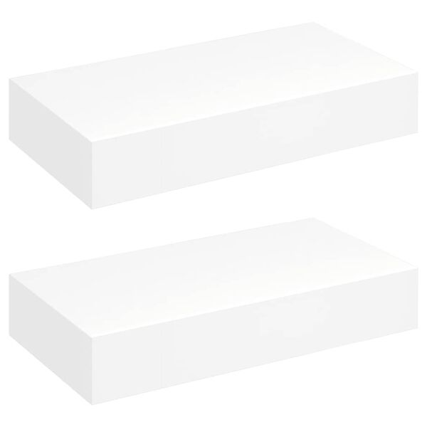 White MDF Floating Wall Display Shelf 1 Drawer Book/DVD Storage