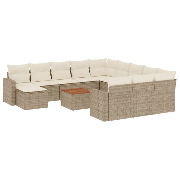 vidaXL 13 Piece Garden Sofa Set with Cushions Beige Poly Rattan