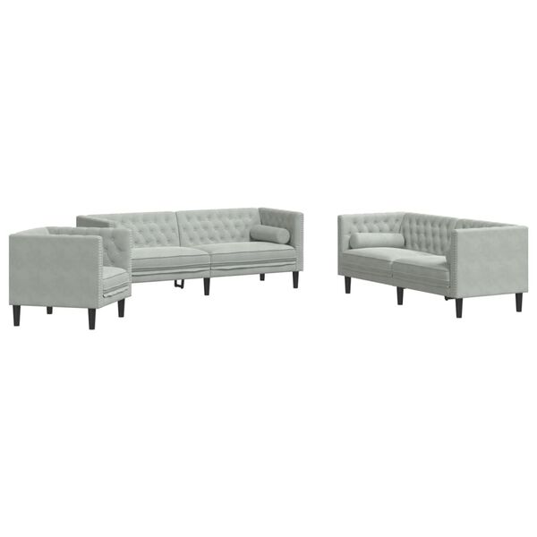 vidaXL 3 Piece Chesterfield Sofa Set with Bolsters Dark Grey Velvet