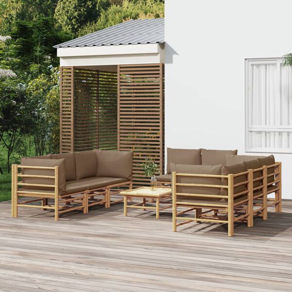 vidaXL 9 Piece Garden Lounge Set with Taupe Cushions Bamboo