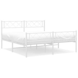 vidaXL Metal Bed Frame without Mattress with Footboard White 150x200cm