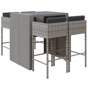 vidaXL 5 Piece Garden Bar Set with Cushions Grey Poly Rattan