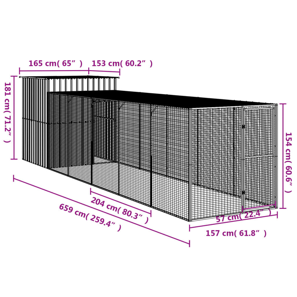 vidaXL Chicken Cage with Run Anthracite 165x659x181 cm Galvanised Steel