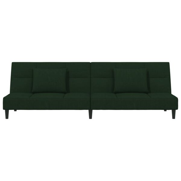 vidaXL 2-Seater Sofa Bed with Two Pillows Dark Green Velvet