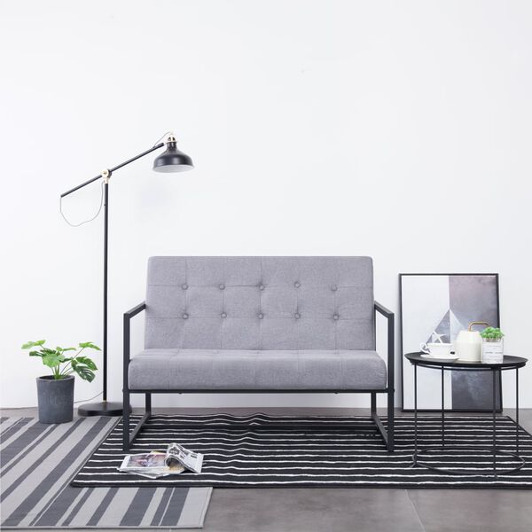 vidaXL 2-Seater Sofa with Armrests Light grey Steel and Fabric