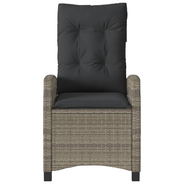 vidaXL Reclining Garden Chair with Cushions Grey Poly Rattan
