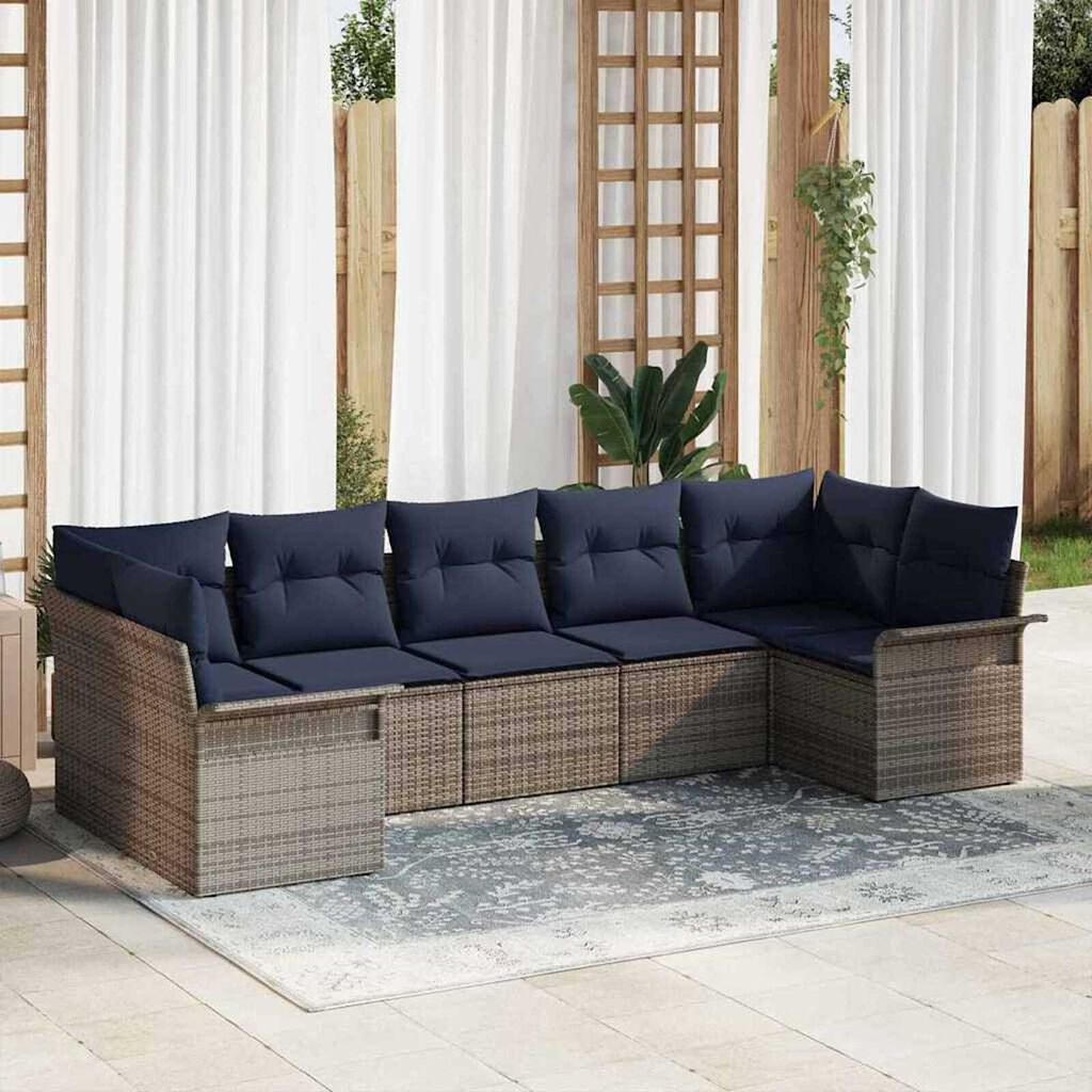 vidaXL Garden Sofa Set with Cushion 7 pcs Grey Poly rattan