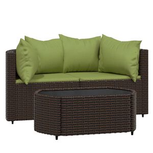 vidaXL 3 Piece Garden Lounge Set with Cushions Brown Poly Rattan