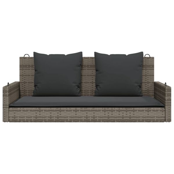 vidaXL Swing Bench with Cushions Grey 119x56x48 cm Poly Rattan