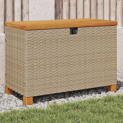 vidaXL Garden Storage Box Beige 80x40x48 cm Poly Rattan Acacia Wood