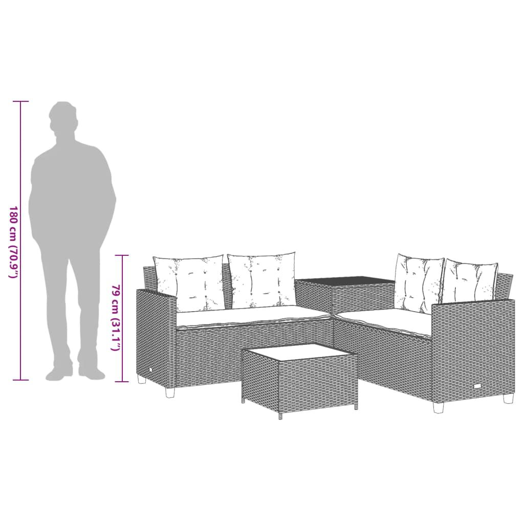 vidaXL Garden Sofa with Table and Cushions L-Shaped Black Poly Rattan