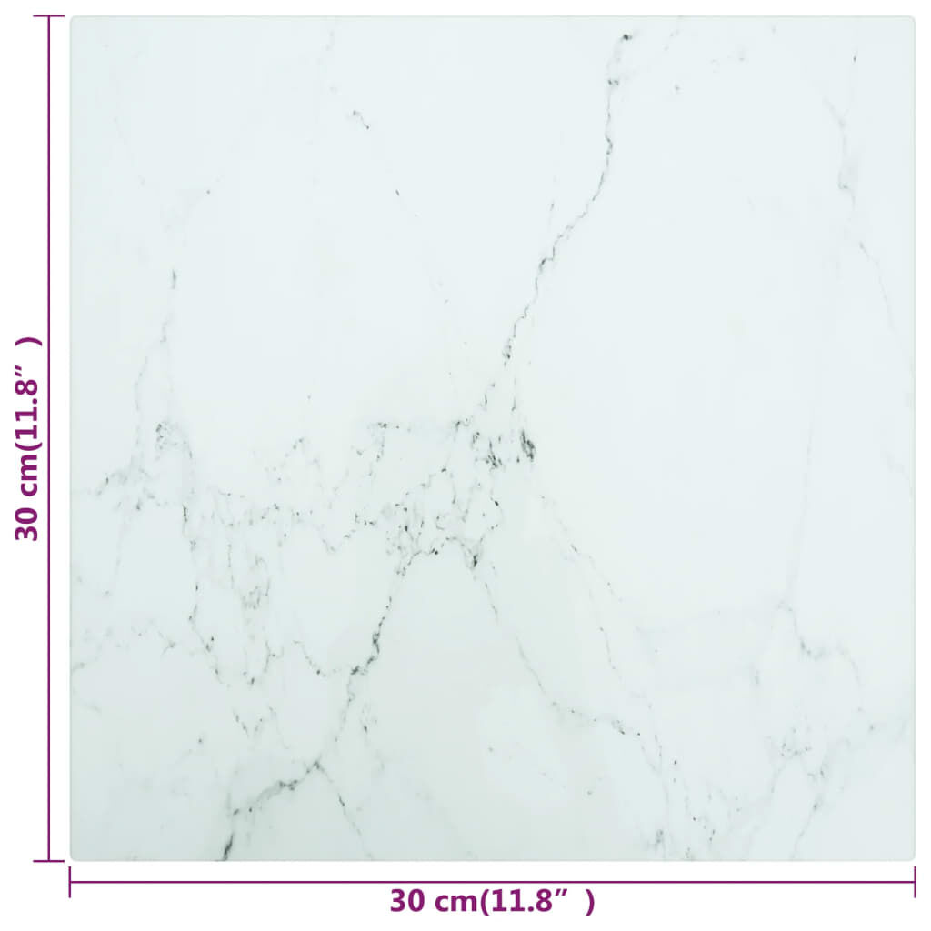 vidaXL Table Top White 30x30 cm 6 mm Tempered Glass with Marble Design