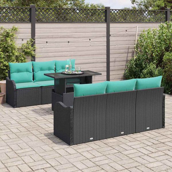 vidaXL Garden Sofa Set with Cushion 7 pcs Black Poly Rattan