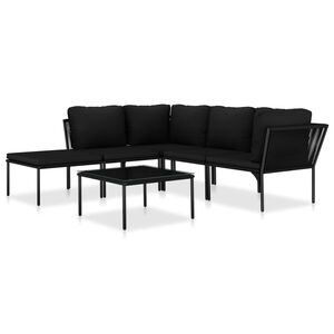 vidaXL 6 Piece Garden Lounge Set with Cushions Black PVC