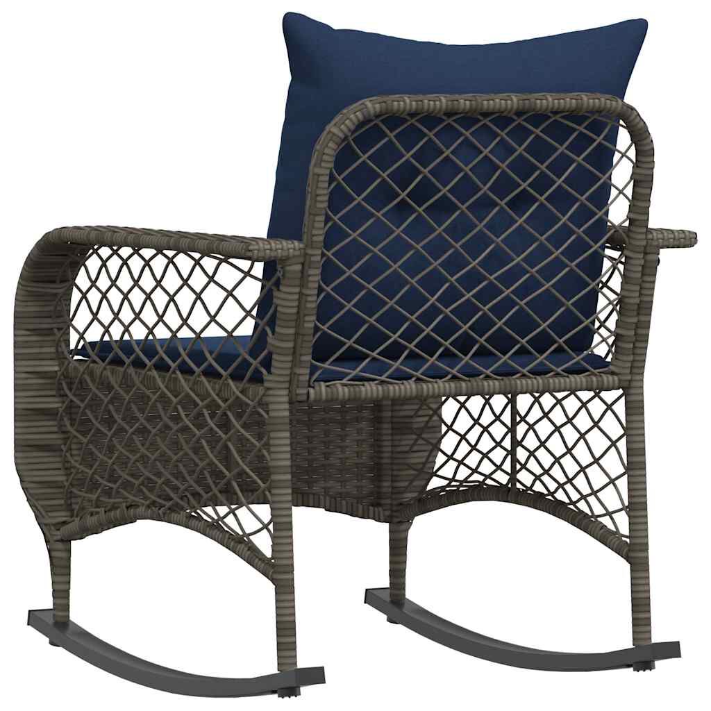 vidaXL Garden Rocking Chair with Cushions Grey Poly Rattan
