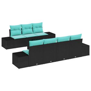 vidaXL Garden Sofa Set 8 pcs Black and Turquoise Poly Rattan