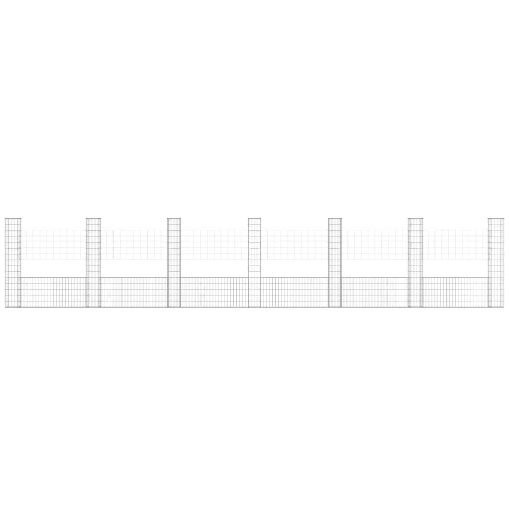 vidaXL U-shape Gabion Basket with 7 Posts Iron 740x20x150 cm