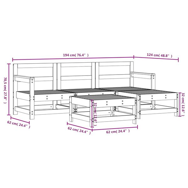 vidaXL 5 Piece Garden Lounge Set Solid Wood Pine