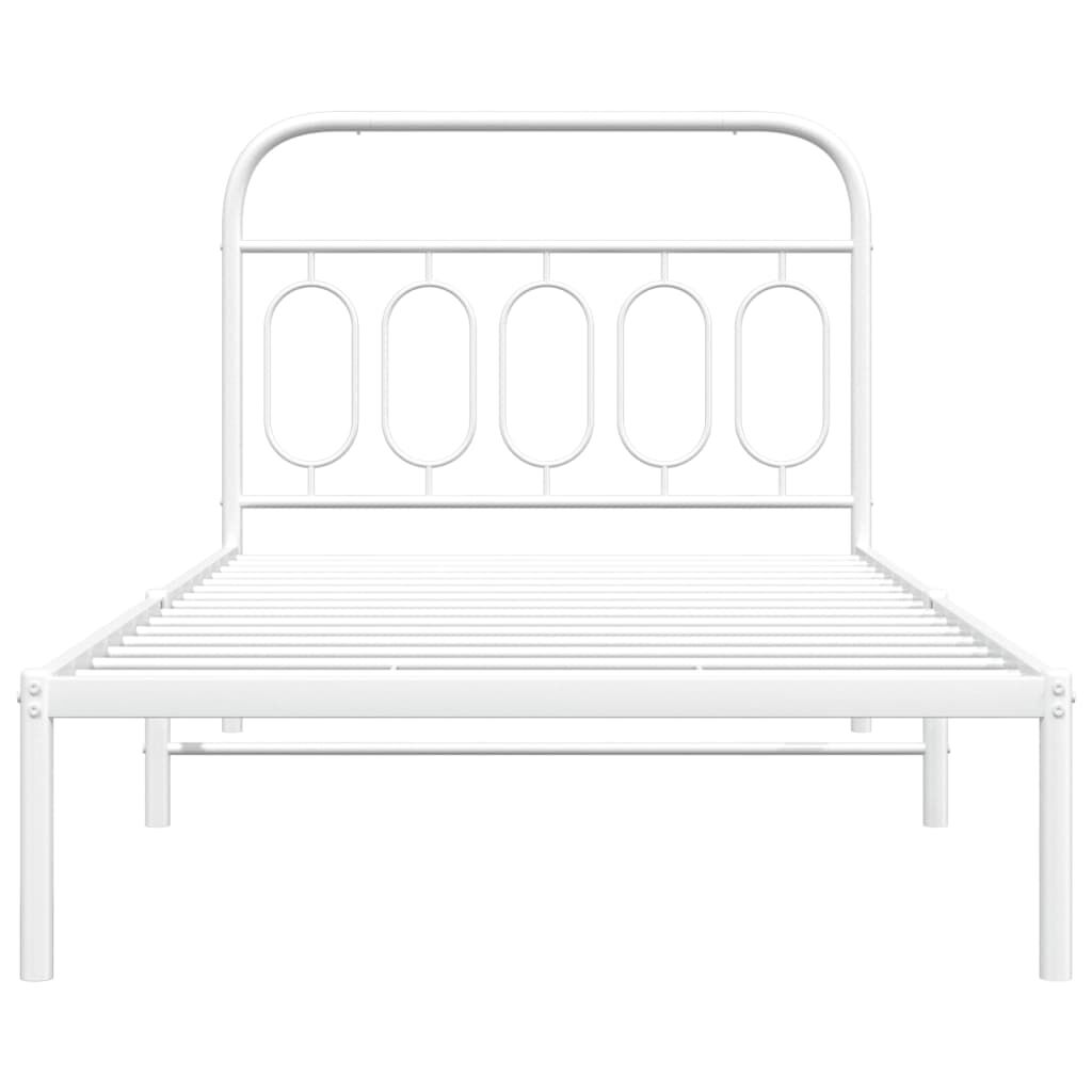 vidaXL Metal Bed Frame without Mattress with Headboard White 100x200cm