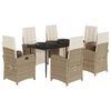 vidaXL 7 Piece Garden Dining Set with Cushions Beige Poly Rattan