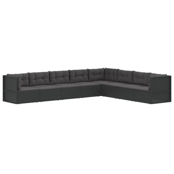 vidaXL 8 Piece Garden Lounge Set with Cushions Black Poly Rattan